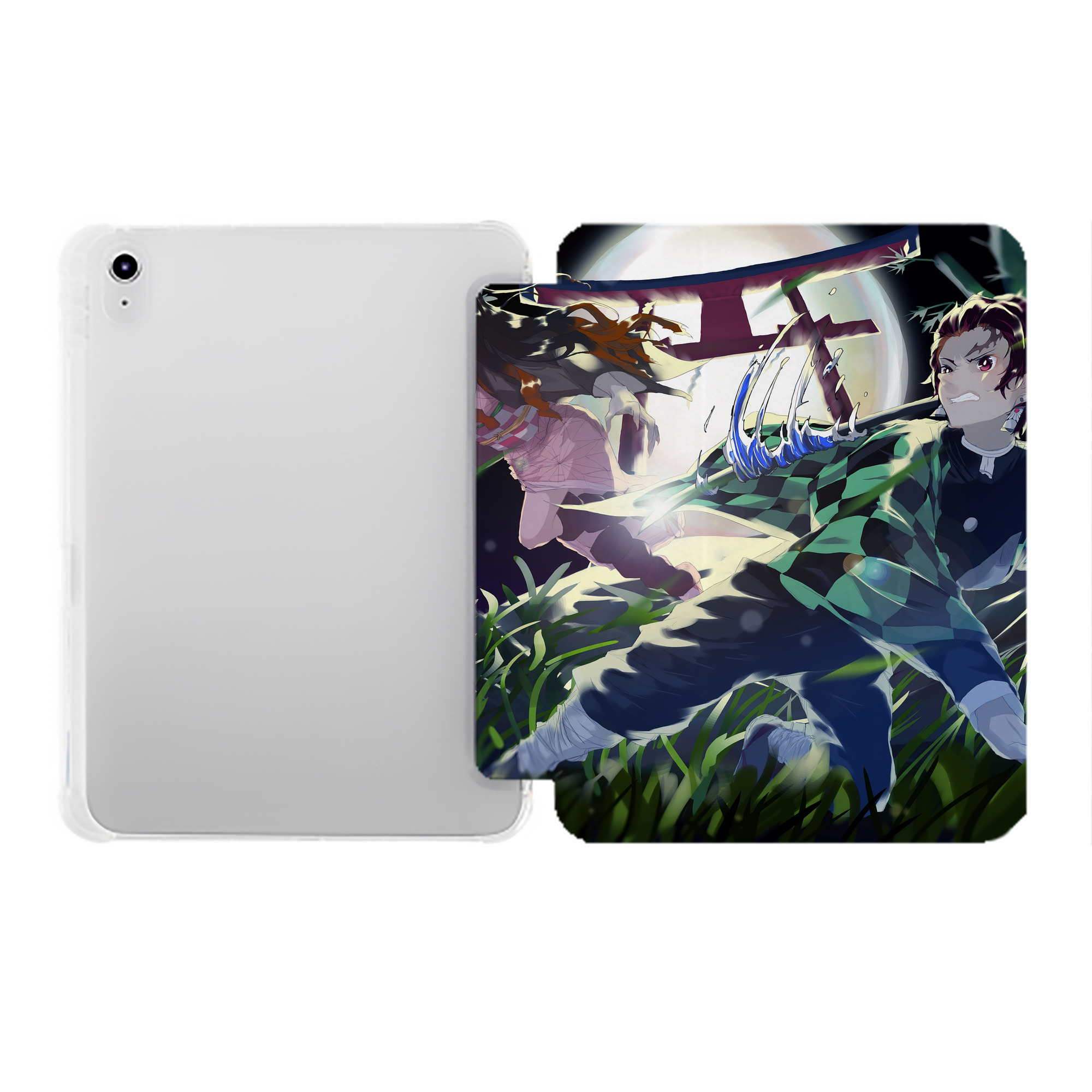 （画像用） 鬼滅の刃（きめつのやいば）竈門 炭治郎／かまど たんじろう Kamado Tanjirou IPad ケース ペン収納付き 三つ折りスタンド PUレザー×シリコン 対応機種9.5/10.5/10.9インチ